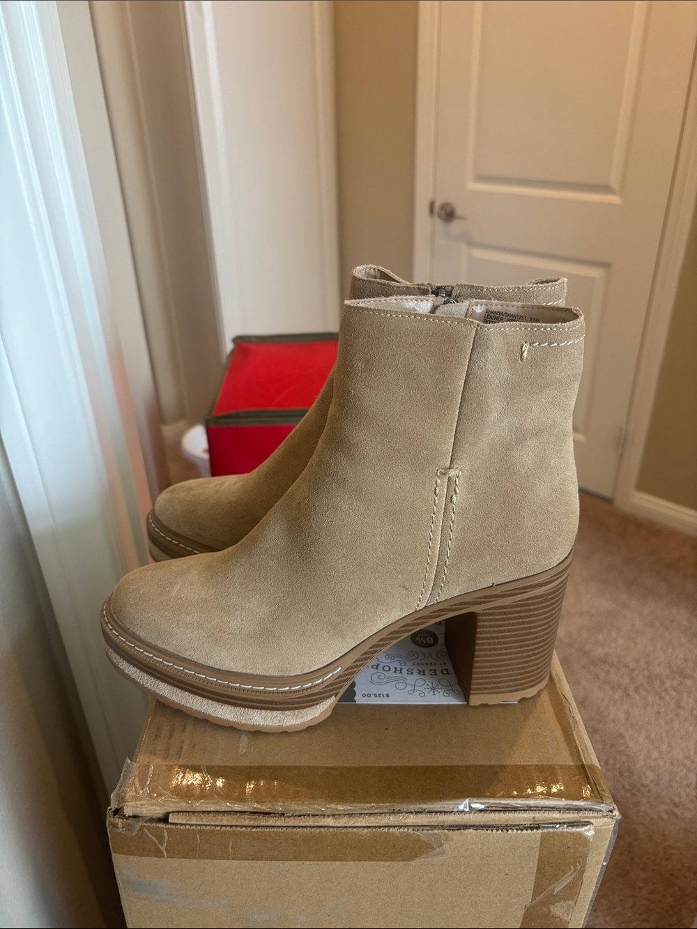 Steve Madden Beige Suede Platform Ankle Boots